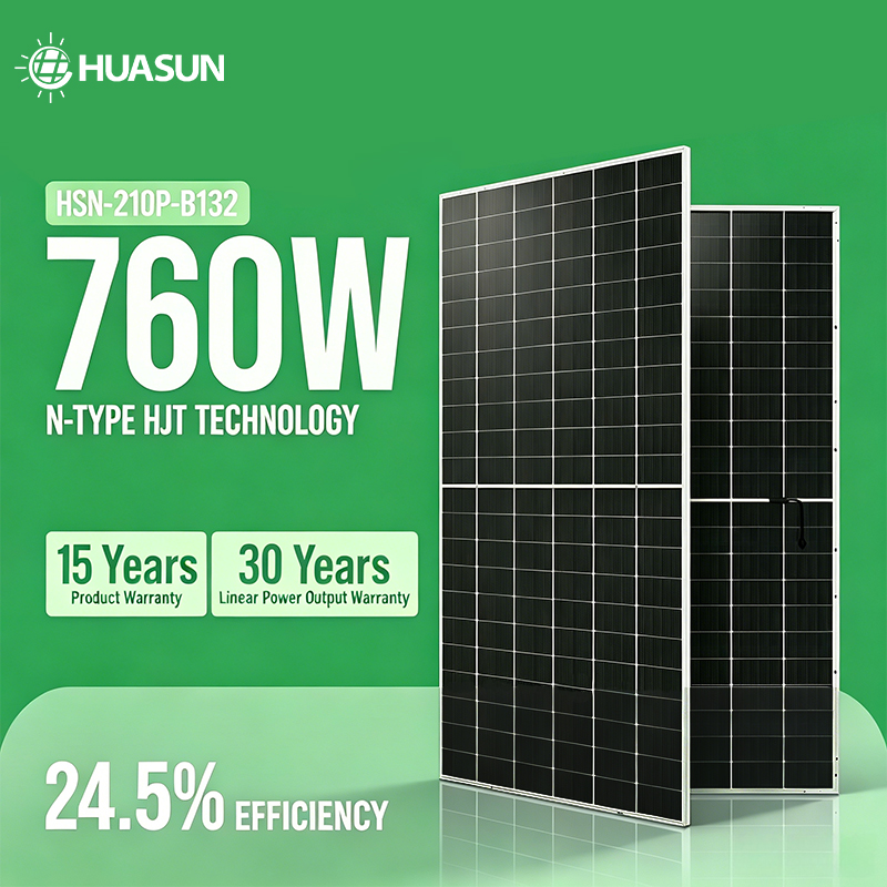 Huasun HJT Solar Panel Dual Glass 720W 725W 730W 735W 740 Watt 750W 755W 760W Monocrystalline Bifacial n Type Aluminum Solar Panels